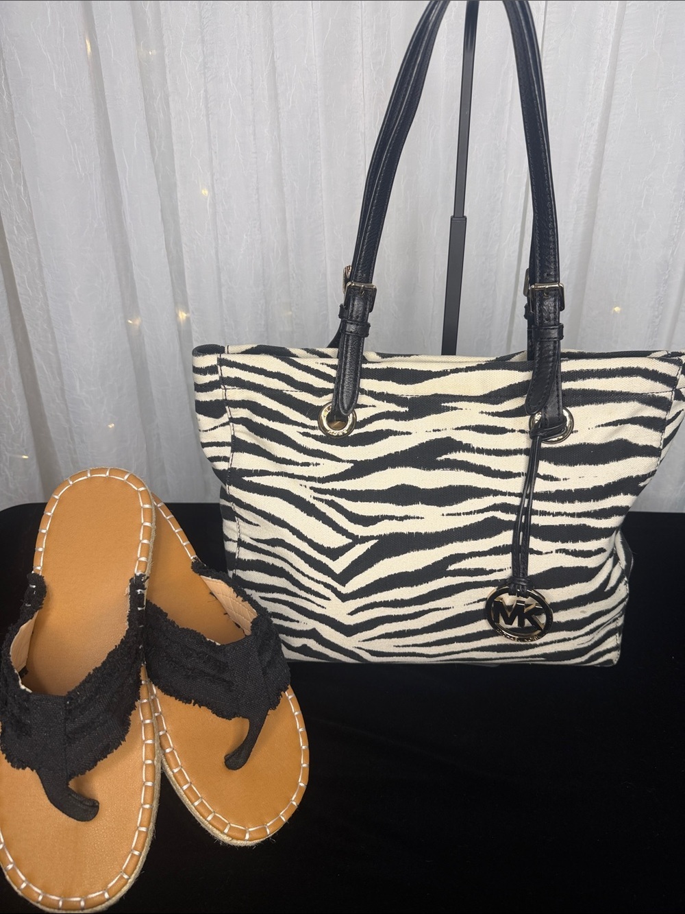 Michael Kors Black & White Zebra-Print Tote with Matching Sandals